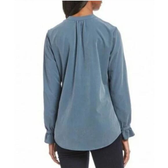 Cremieux Blue Gray Long Sleeve Button Up Woven Rayon Ruffle Cuff Blouse M - Picture 3 of 7